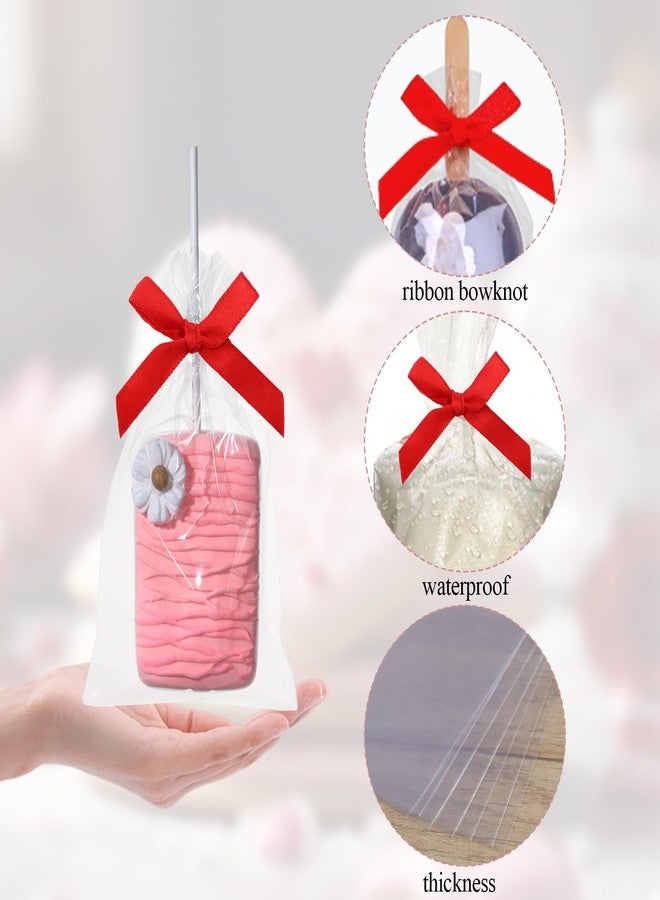 SLShePack 100PCS 3.5x6 Inch Clear Ice Cream Bags - Cakesicle & Cookie Bags With Ribbon, Stick & Gold Twist Tie for Gift Giving - Image 3